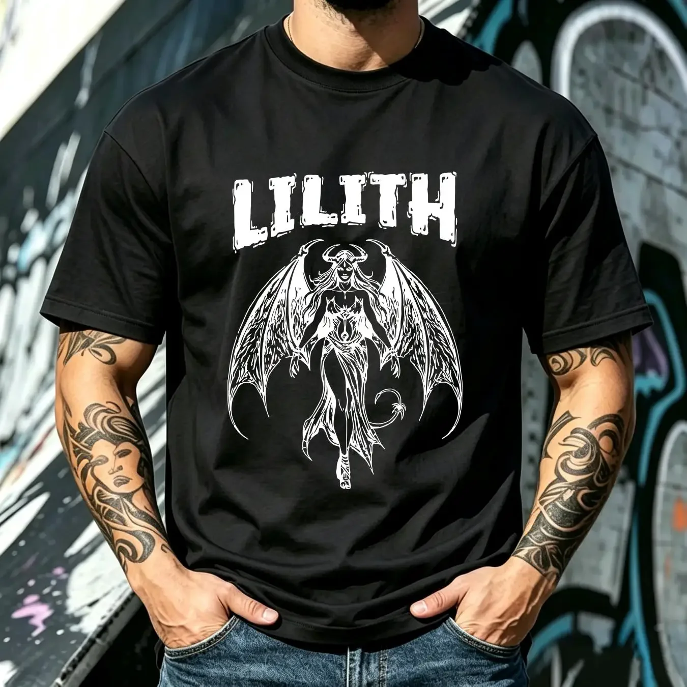 washed T Shirt NEW LIMITED Lilith Mythical Demon Woman Lilit Design S 3XL long or short sleeves vintage Washed Stretched