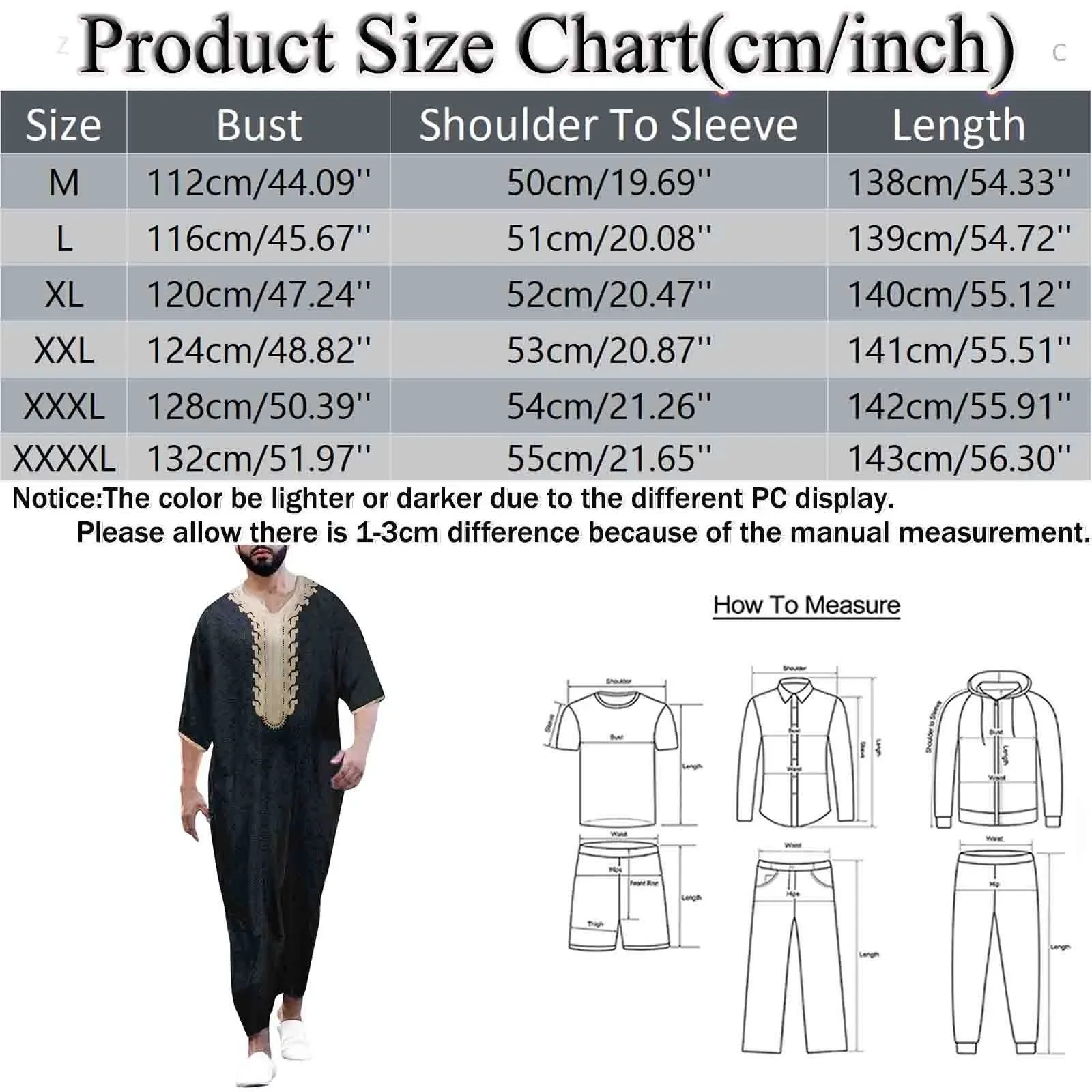 Vintage Embroidered Arab Robe Men\'s Muslim Clothing Solid Colour Large Size Islamic Robe Fashion Half Sleeve Muslim Tunic