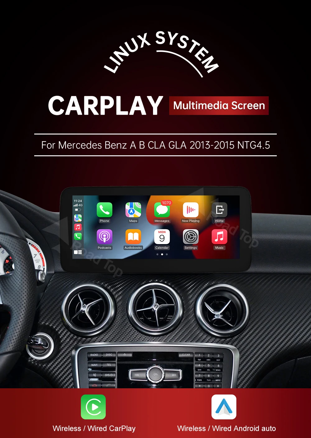 DE 12.3 Ultradünner Linux-Bildschirm für Mercedes-Benz A W176 B W246 CLA GLA Klasse 2013-2015 NTG4.5 Auto-Touchscreen, Unterstützt Kabelloses CarPlay, Android Auto, Mirrorlink, Behält OEM-Funktionen bei – Detail 1