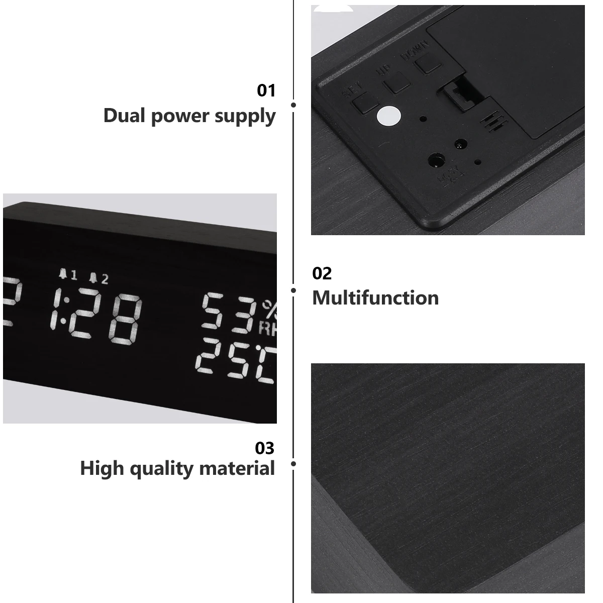 

Temperature Humidity Wooden Alarm Bedside Clock Electronic Alarm Clock Bedroom Living Room Home Decor Gift