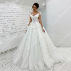 Vestidos De novia con cuello en V, tirantes anchos, Espalda descubierta, Vestidos De graduación De tul, longitud para fregar, Vestidos De princesa personalizados, 2024