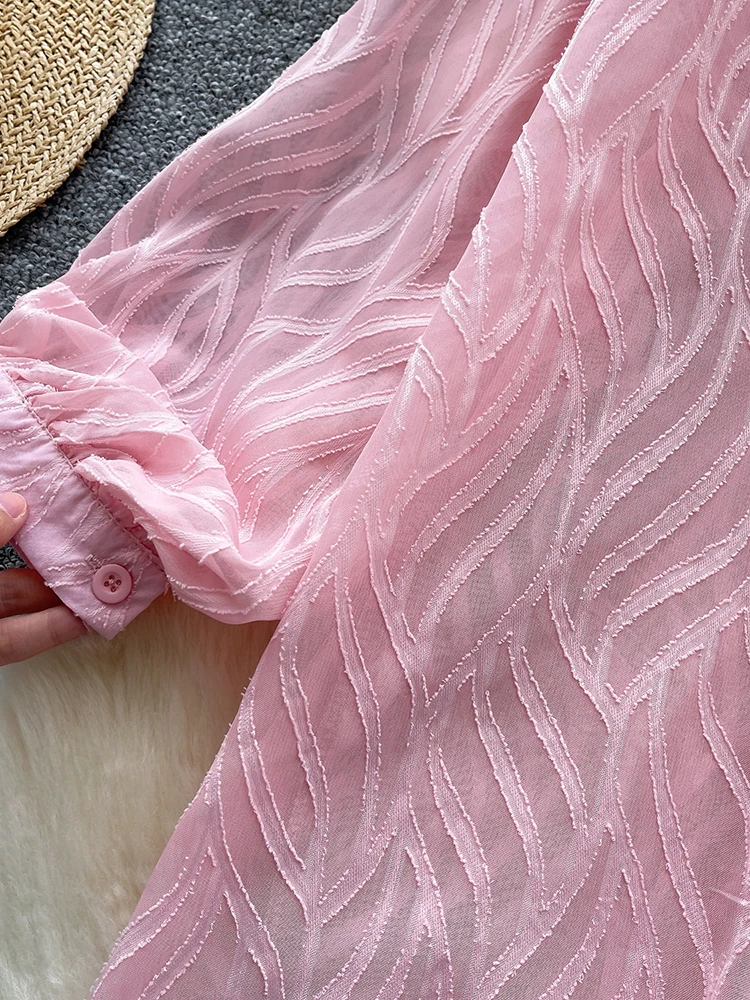 Primavera Autunno Francese Versatile Camicia a maniche lunghe da donna Nail Bead Glitter Sottile Manica a lanterna Camicetta casual allentata Top C362