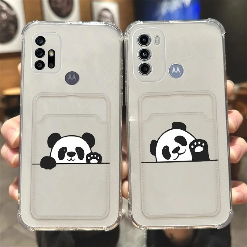 G 60 Hiding Panda Transparent Card Pocket Phone Case For Motorola Moto G60 G60S G40F G52 G82 G50 G31 G22 G9 G30 G20 G10 Cover