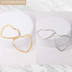 LUXUKISSKIDS Heart Shape Hoops Simple Stainless Steel Earrings 25mm Big Circle Clips for Women Fashion Jewelry Golden brinco New