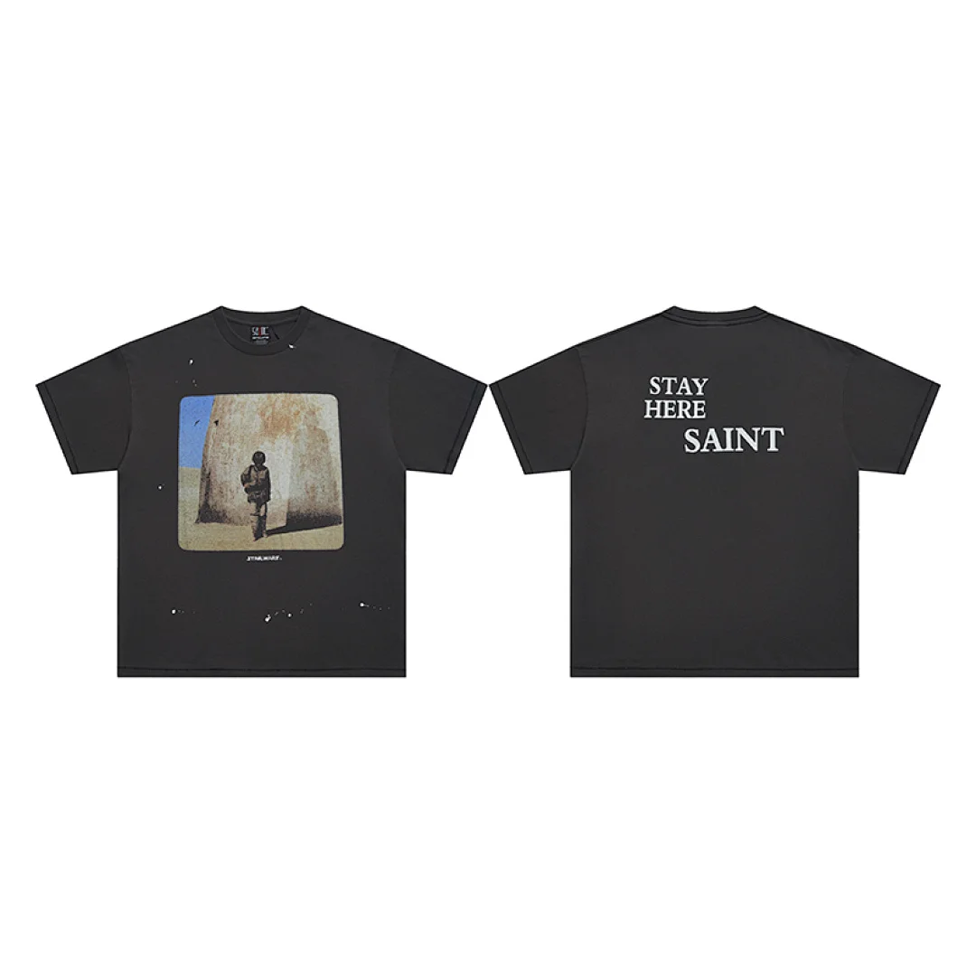 26SS Saint Planet War Graphic Print Tees Men And Women Hip hop Oversized Streetwear T shirt Vintage Washed Casual Tops