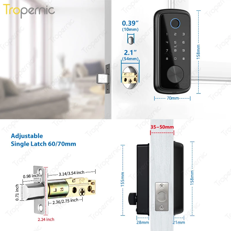 Imagem -03 - Fechadura Inteligente sem Chave Trava com Teclado Entrada Biométrica Impressão Digital Alexa Aplicativo Ttlock Porta da Frente