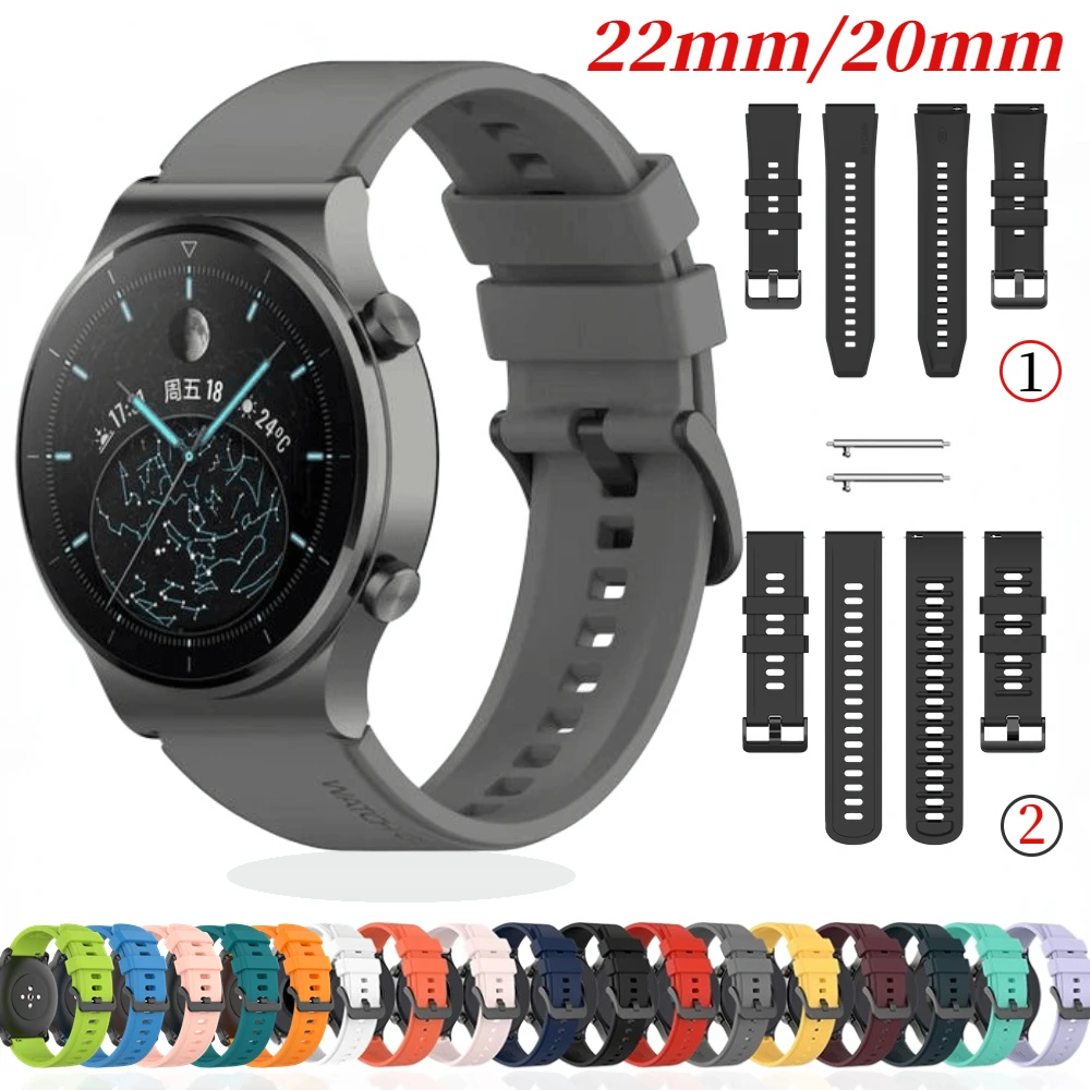 

22mm 20mm Silicone Strap for Huawei Watch 4/3/GT3-2 Pro/Amazfit GTR 4/GTS Bracelet Samsung Galaxy Watch 3/4/5 40mm 44mm/Active 2