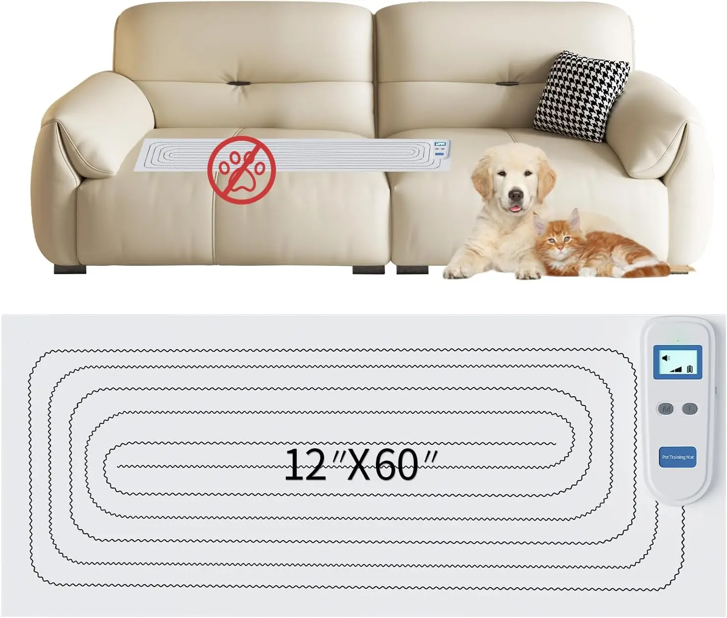 

Аккумуляторный противоударный коврик для домашних животных, 59 x 11 дюймов, 3 безопасных режима, отпугивающие собаки и кошки со счетчиками, мебель, диван, кровать