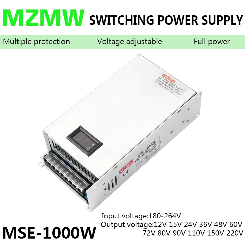 1000W Industrial Adjustable Digital Display Switching Power Supply 0-12V 15V 24V 36V 48v 60V 72V 80V 110V 220V Transformer SMPS