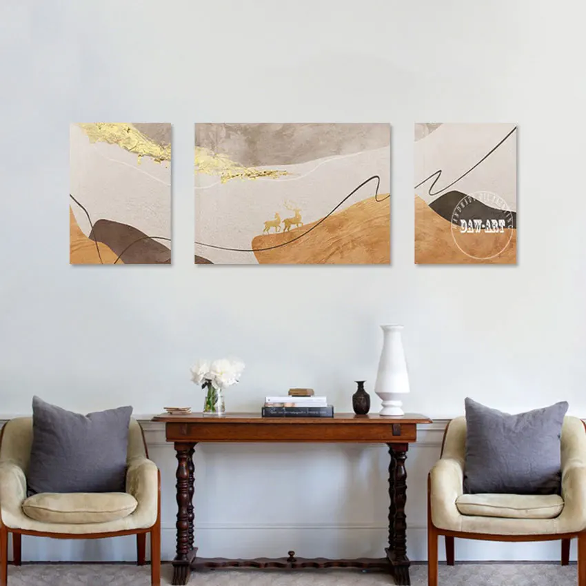 

Gold Foil Design Animal Painting Simple Mountain Abstract Modern Wall Art Canvas Picture Simple 3pcs 1 Set Unframed Artwork