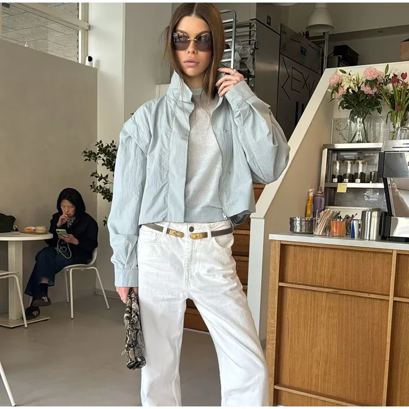 Kurze Damen-Windjacke mit Stehkragen, Locker Geschnitten, Langarm, Leichte Freizeitjacke 2026 Streetwear für Täglichen Pendler- und Outdoor-Gebrauch – Detail 9