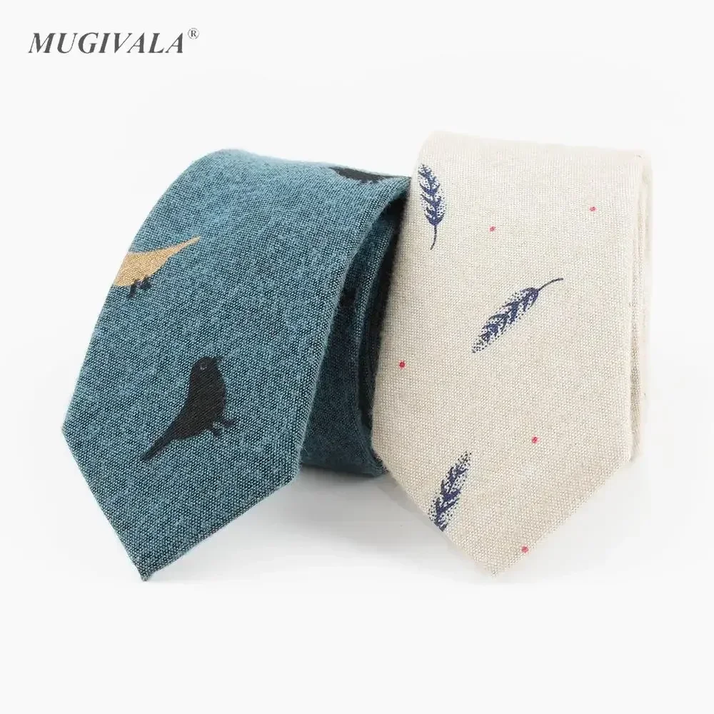 6cm Cotton Ties for Men Wedding Party Tie Slim Gravatas Corbatas Fashion Casual Blue Red Tie Bird  pattern Necktie