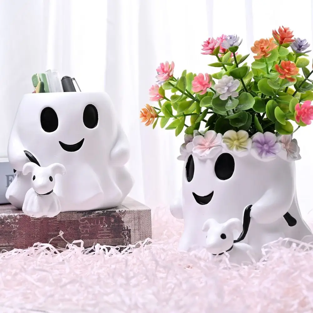 

Resin Halloween Flower Pot Funny Vase Ghost Bucket Decor Planter Indoor Outdoor Home Ornament Ghost Candy Bowl Planter