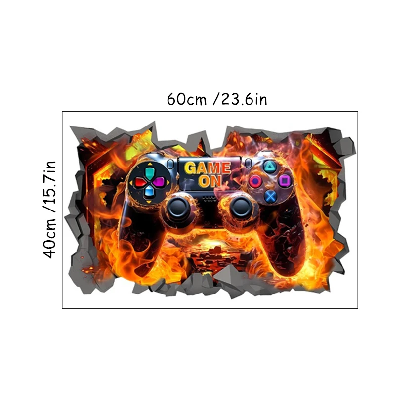 Geometric Space Gaming Mural Glow Gamepad 3D Vinyl Wall Stickers for Home Kids Bedroom Gamer Room Decorations Sci-fi Game Poster
