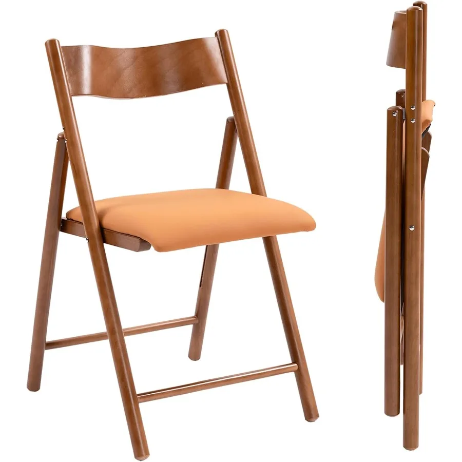 Folding Chairs Set of 2 Wooden Foldable Dining Chairs with Faux Leather Cushion 2Pack Portable and Stackable Chairs for Dining