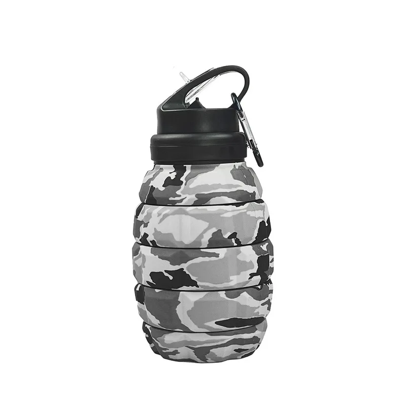 Plastic Grenade Water Bottle Retractable Folding High Temperature Resistant Food-Grade Silicone Cycling Sports Kettle