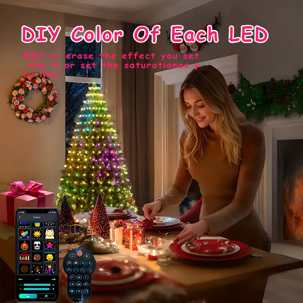 Smart RGB Christmas Tree Lights 400 LED Color Change Waterfall String Lights with Remote DIY Mode Timer Waterproof for Outdoor Holiday Decoration