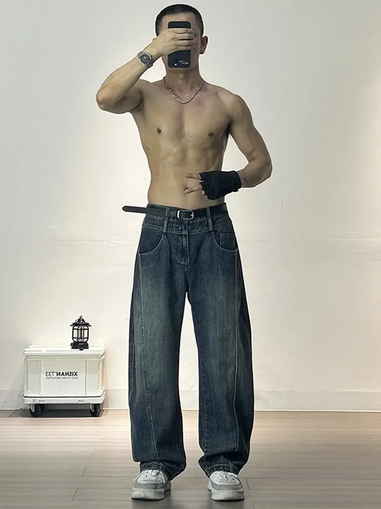 

Джинсы в американском стиле, повседневные, свободного кроя, с широкими штанинами, с геометрическим декором, мужские и женские, винтажные, износостойкие