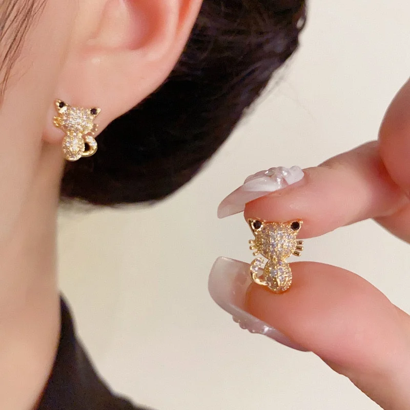 

Earrings 2025 trends cat cute cubic zirconia ear stud jewellery woman