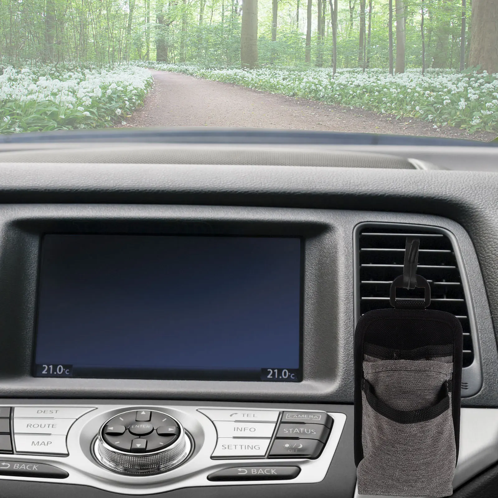 

Car Air Vent Storage Bag Multifunctional Organizer With Cable Hole For Phone Power Bank Keys Coins Bills Grey Durable