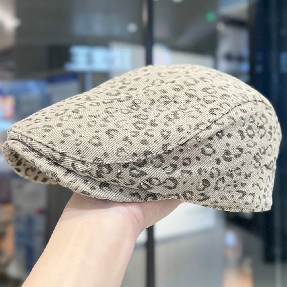 HT4874 Berets Glänzende Frühling Herbst Hut Männer Frauen Leopard Künstler Maler Baskenmütze Hut Männlich Weiblich Ivy Flache Kappe Einstellbare Baskenmütze Kappen – Detail 9