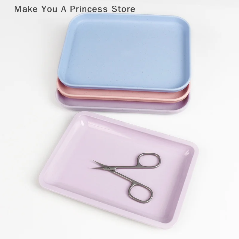 Bandeja quadrada de armazenamento de cosméticos de aço inoxidável, equipamento de arte em unhas, ferramentas dentárias e unhas falsas, bandeja de exibição de decorações de unhas