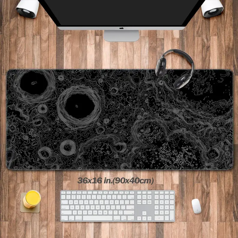Moon Relief, XXL Celestial Mouse Pad, Topographic Map of The Moon, Keyboard Game Table Mat, Perfect Gift for Astronomers