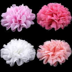 12CM 5 Colors Chic Large Mesh tulle Fabric Flower For Sweet Girl Pastel Color FlatBack Chiffon Flower For Headbands