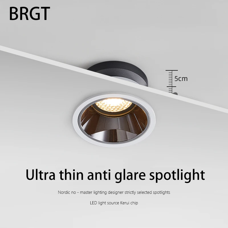 BRGT LED Spotlights Recessed Round Downlight 7W 10W Slim Thin Ceiling Spots Honeycomb Anti Glare AC85-265V For Home Shop Lights