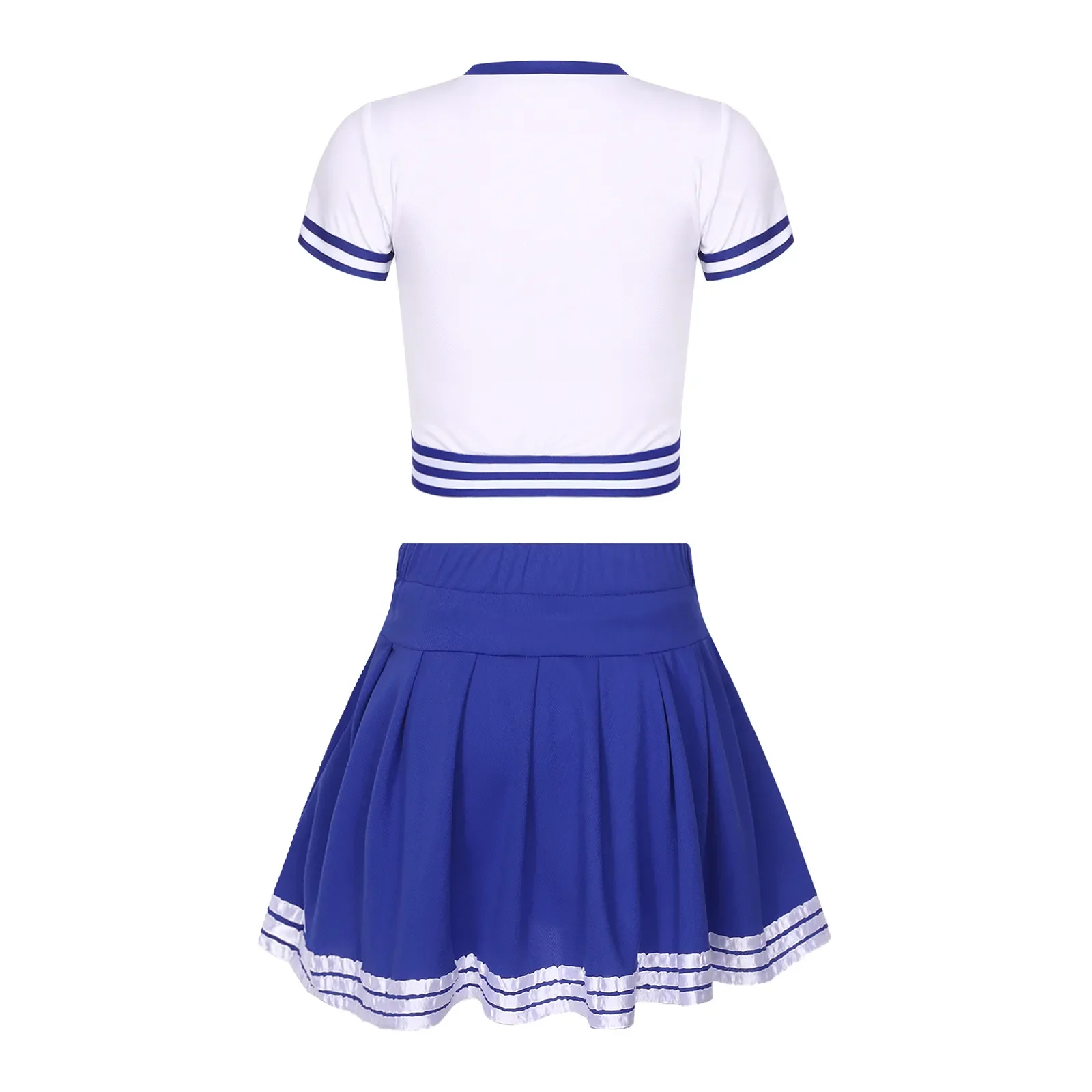 Womens Cheerleader Uniform Halloween Costume Adult Letter Print Crop Top + High Waist Built-in Shorts Pleated Skirt Cheer Outfit