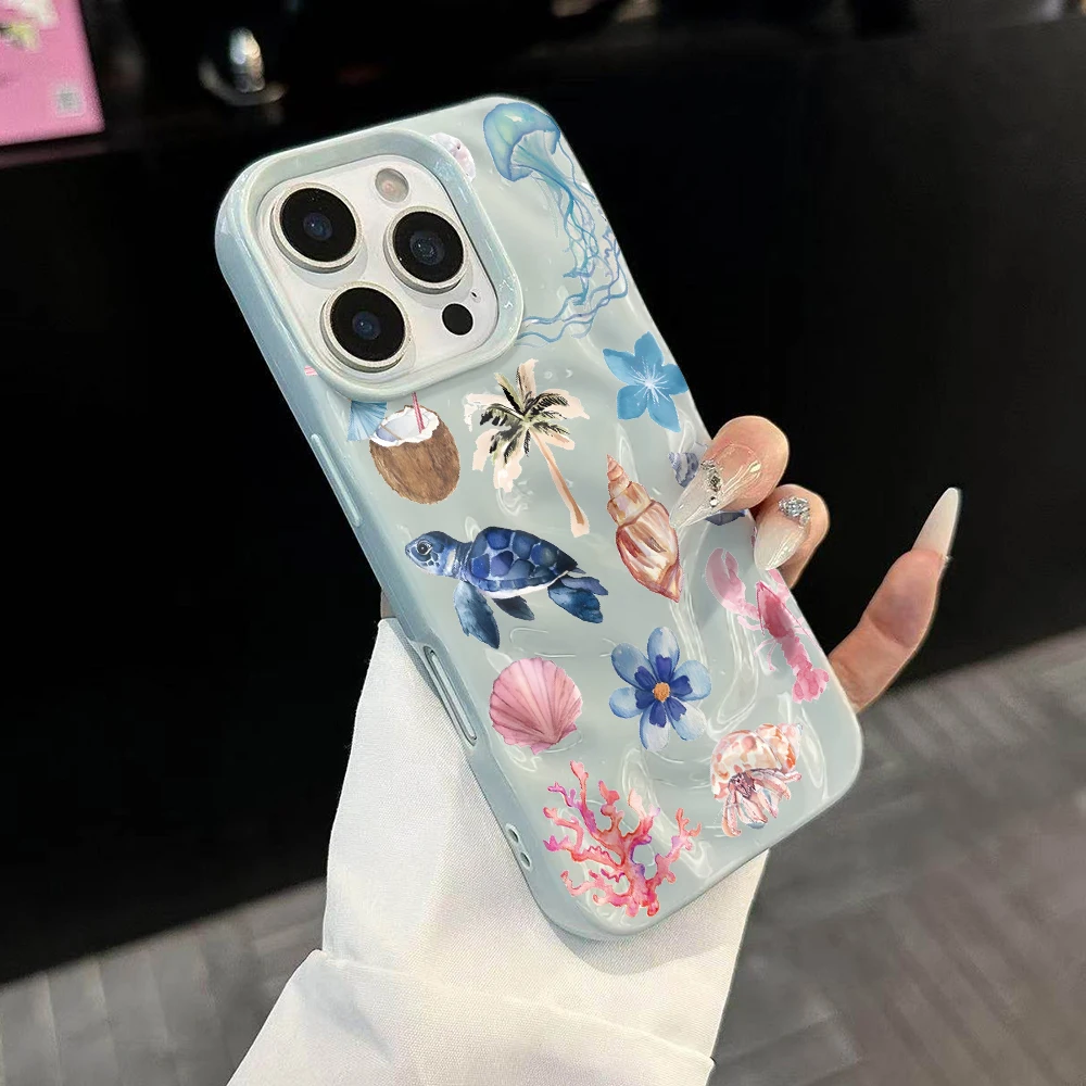 Luxuriöse Ozean-Muschel-Kollage Handyhülle für iPhone 17 16 15 14 13 12 11 Pro Max 14 Plus 17 Air Falten-Wellen Weiche Silikonhülle – Detail 2
