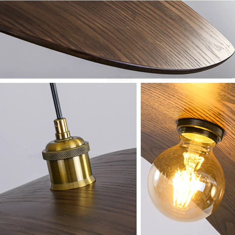 

Walnut Wood Leaf Pendant Lamp Japan Style Solid Wooden Suspension Light Bar Hotel Cafe Homestay Zen Hanging Ceiling Chandelier
