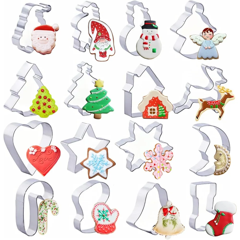 5PCS Multiple Shapes Christmas Cookie Cutters Set Stainless Steel DIY Biscuit Mold for Making Muffins Biscuits Christmas Tree