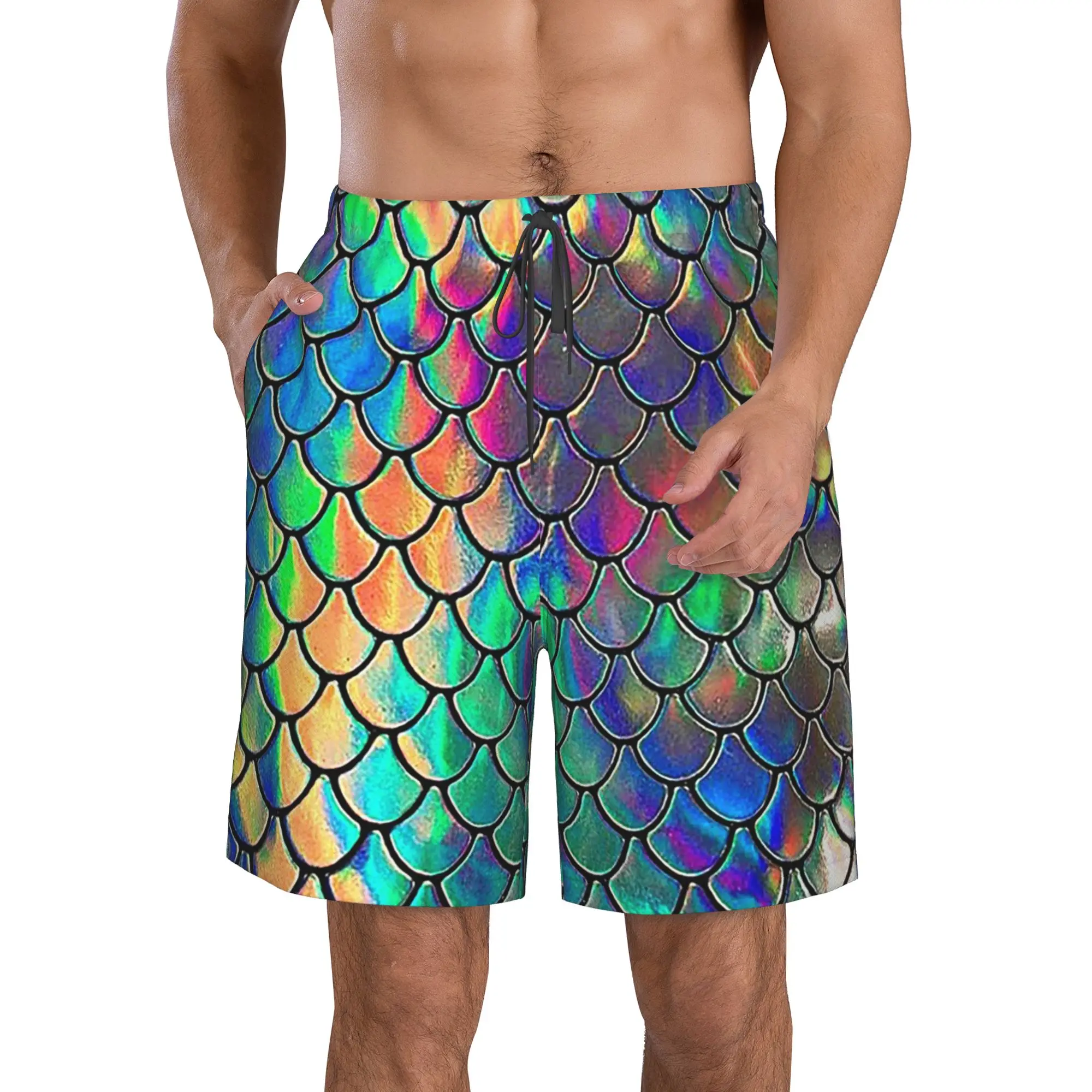 Mermaid Fish Scale Dazzling Scales Trunks Beach Board Shorts Casual Quick Dry Swim Summer Men Pants