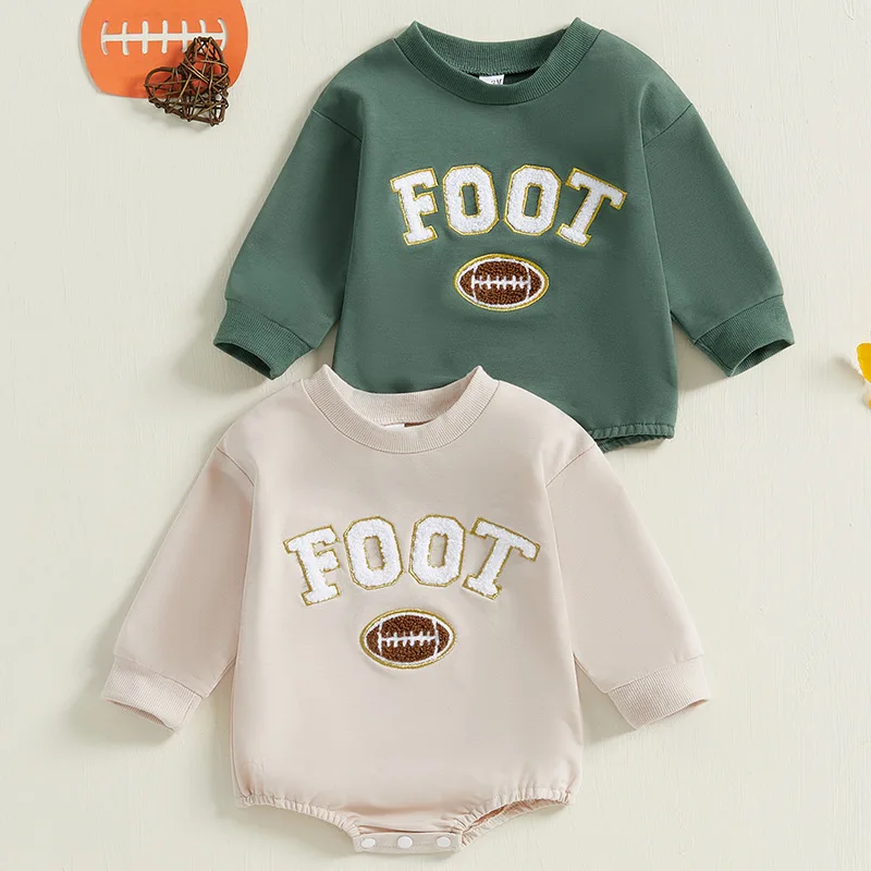 New Autumn Jumpsuit for Baby 0-18M Spring Newborn One Piece Clothing Infant Boys Letters FOOT Rugby Bodysuit