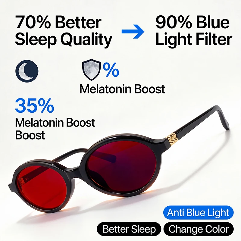 

Blue Light Blocking Oval Glasses Women Men 2026 Better Sleep Red Tinted Lenses Sunglasses For Computer Gaming Photochromic Shade