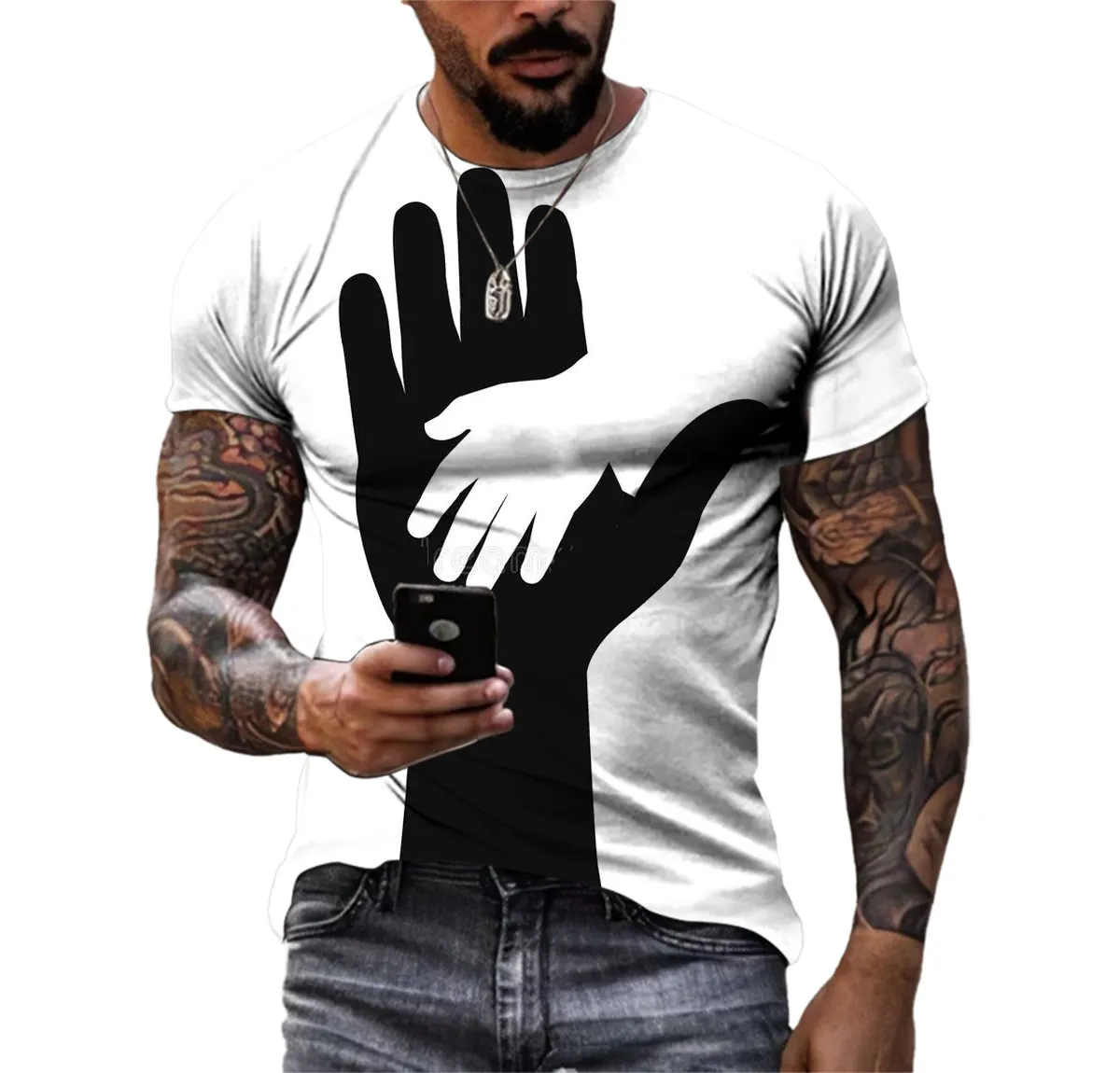 Hip Hop Youth Dynamic Boy Thumb Graphic T-Shirt Trend Personality 3d Hd O Collar Print Large Street Wear Short Sleeve Top