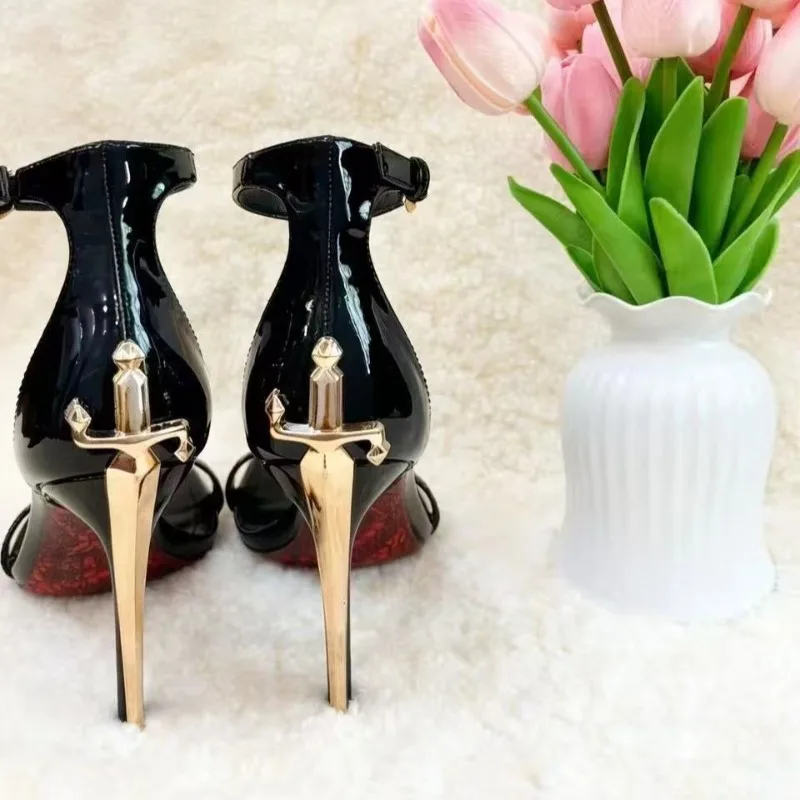 Luxury Women's Sandals French Banquet Open Toed Sandals Fashion Golden Holy Sword Designer Shoes for Women High Heels Sandals view 4