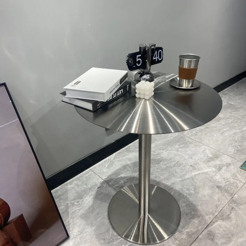 Industrial Minimalist Coffee Tables Round Side Stand Stainless Steel Balcony Tea Table for Milk Tea