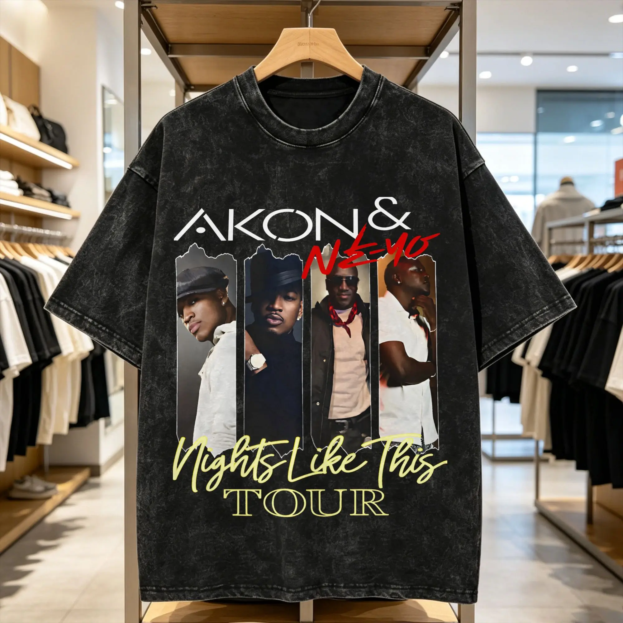 Vintage Akon T-Shirt for Men Round Neck Pure Cotton Washed T Shirt Nights Like This Tour 2026 Short Sleeve Plus Size Tops