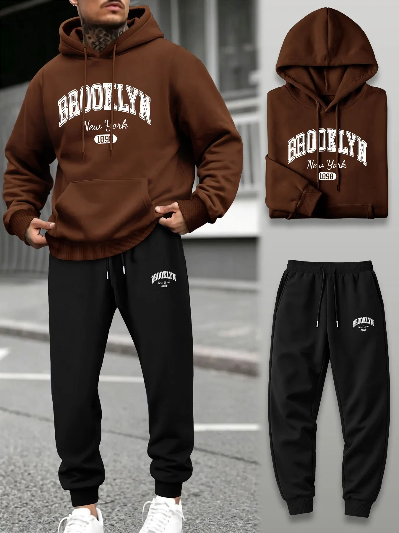 Men 2 Piece Tracksuit Hoodie Jogger Pants Set Loose Sport Streetwear Outfit Gym Training Autumn Winter Daily Wear Set view 3