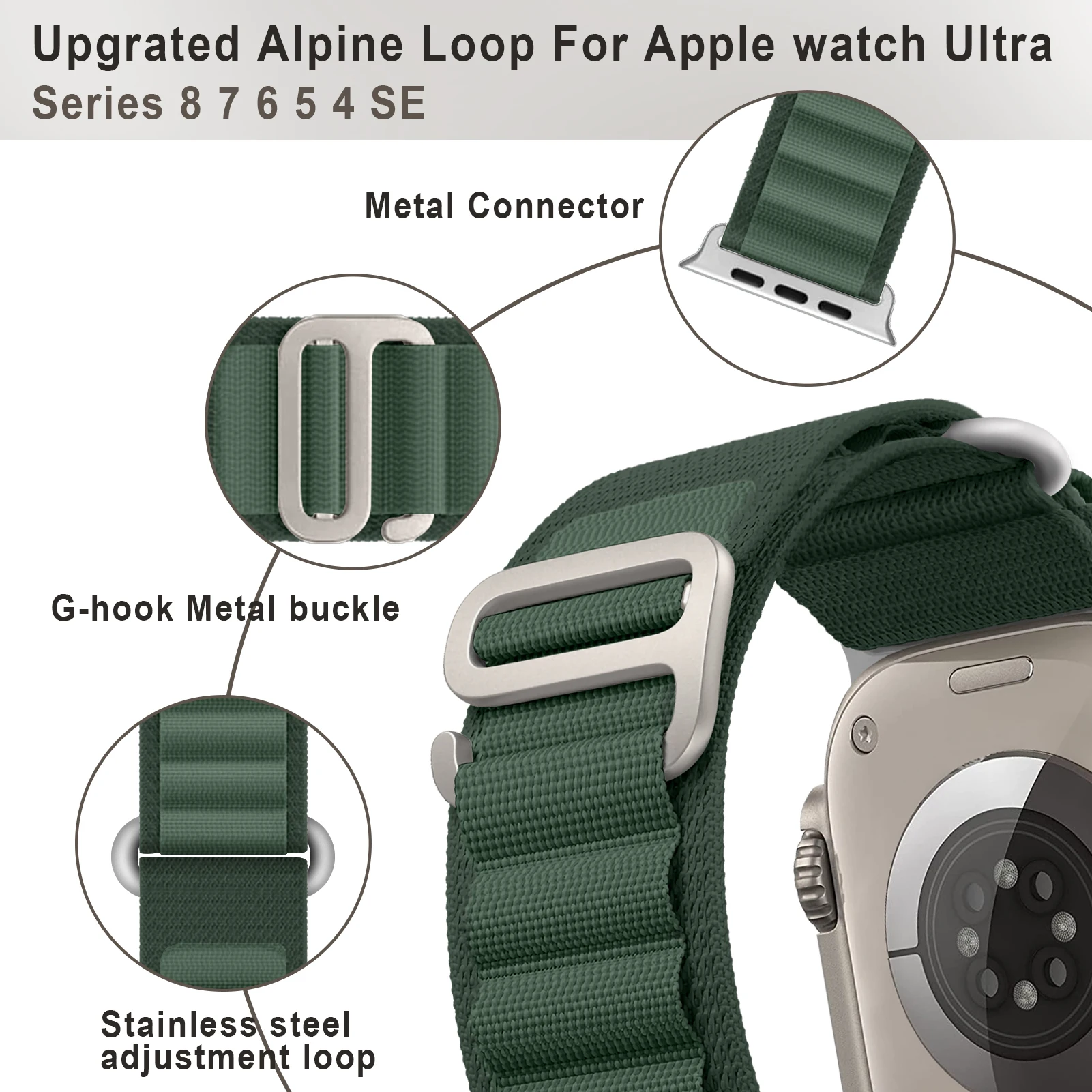 Bracelet à boucle alpine pour Apple Watch Band, 44mm, 40mm, 49mm, 45mm, 41mm, 42mm, 38mm, Correa Bracelet, iWatch Ultra Series 7, 6, 5, 3, SE, 8 Band