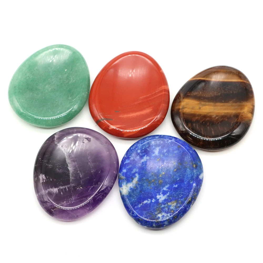 40x48mm Natural Crystal Stone Thumb Worry Oval Massage Quartz Healing Chakra Energy Therapy Meditation Spiritual Gem Home Decor