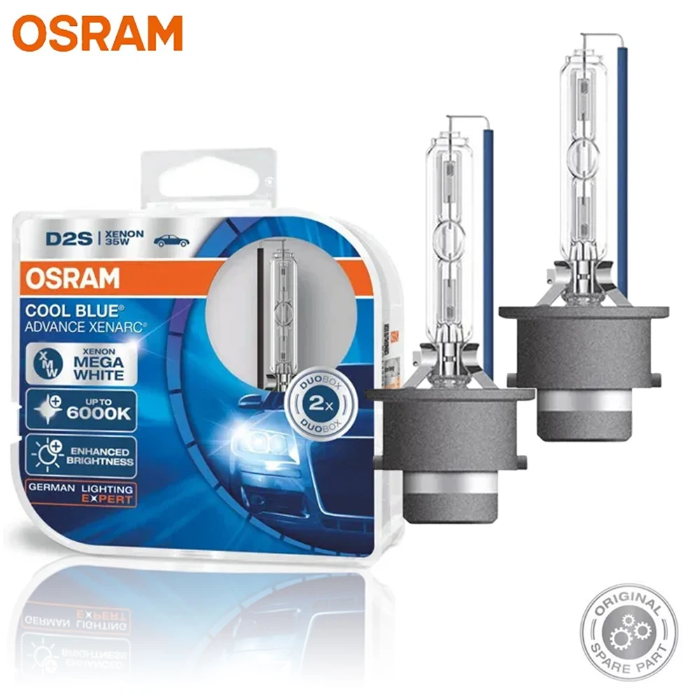 OSRAM D2S HCB Xenon HID Cool Blue Advance Duo Box 6000K Mega White Car Xenon Headlight Auto Original Hi/lo Beam 66240CBA , Pair