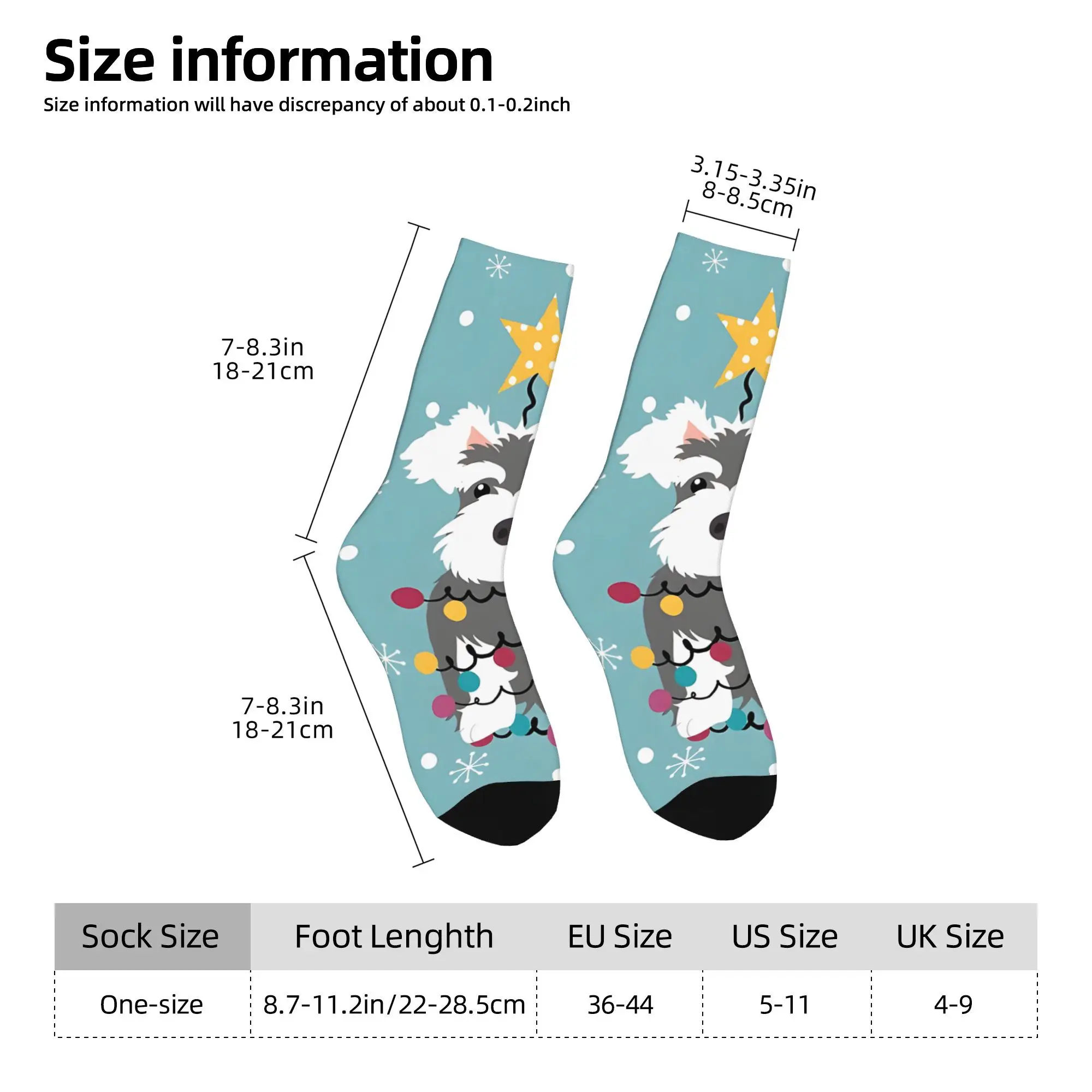 1pc Miniature Schnauzer Christmas Tree Printed Men's Socks  Novelty Hip Hop Harajuku Pattern Crew Sock Casual Gift
