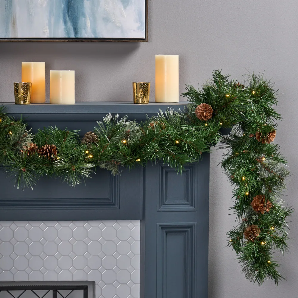 2 Pack LED Artificial Pine Garland 9'x10