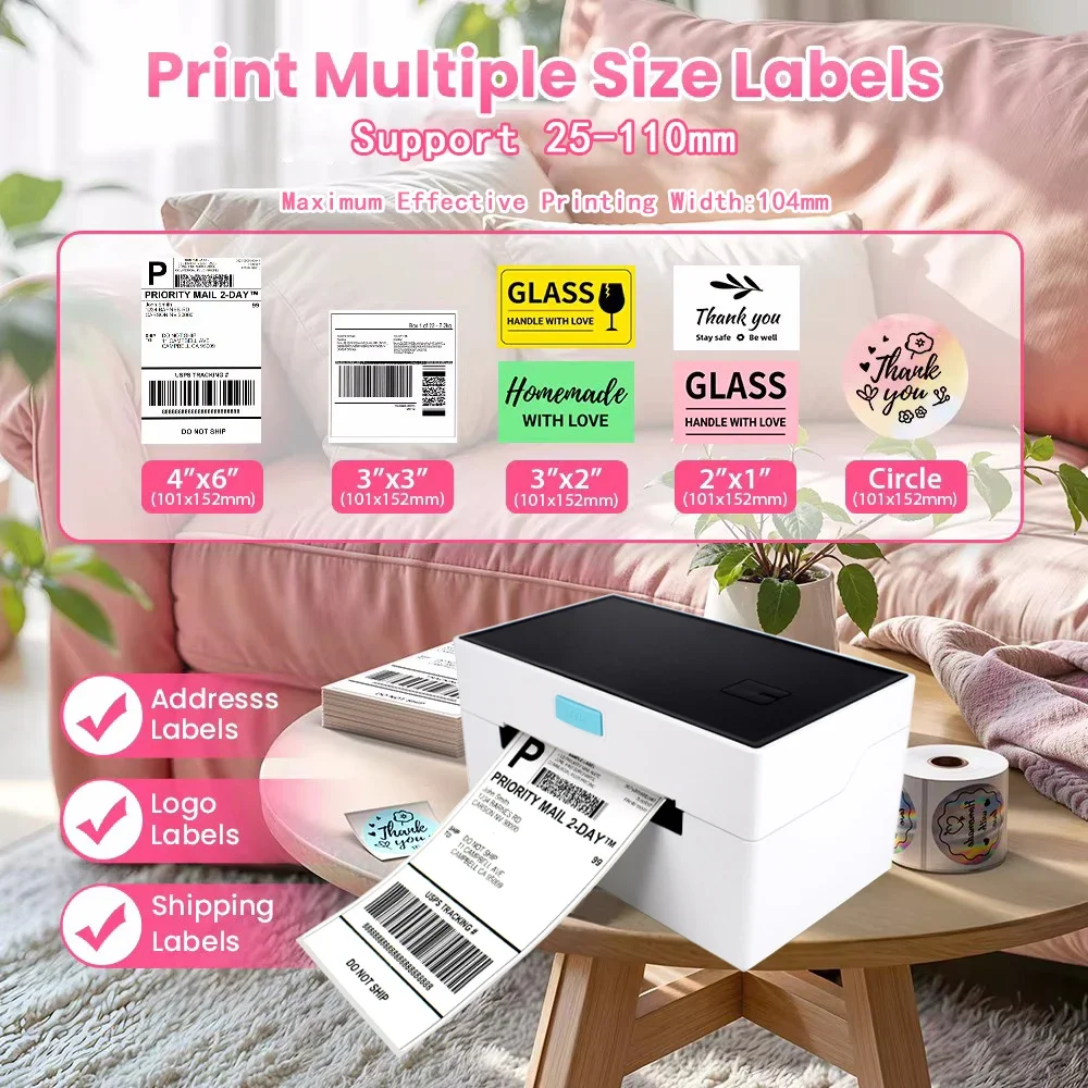 4x6 Bluetooth Label Printer, Portable Thermal Shipping Sticker Printer for iOS Android Mac Windows