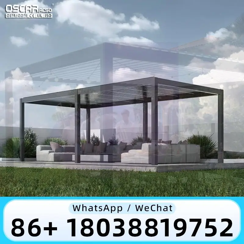 Motorized Aluminum Pergola with Electric Roller Blind Outdoor Sun Shade for Balcony Garden Patio pergola