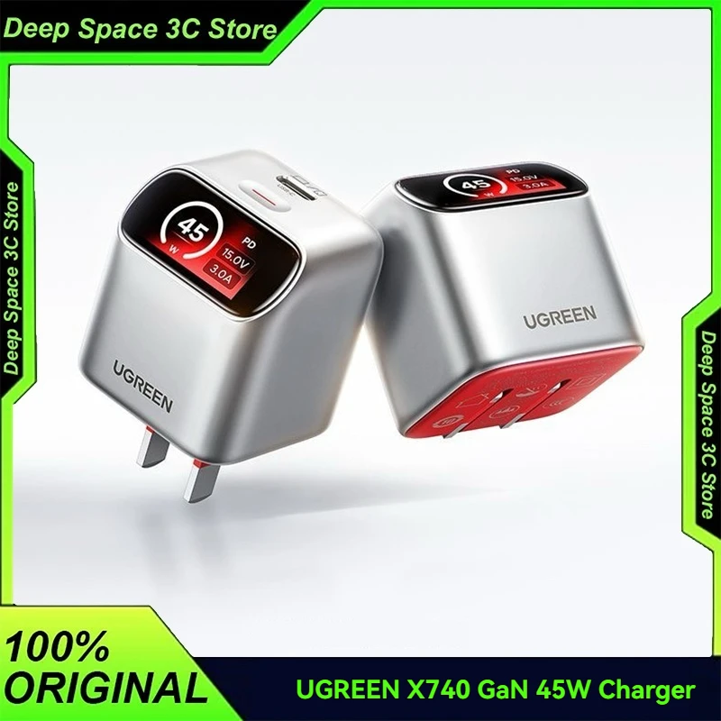 UGREEN X740 45W GaN Charger Smart Display USB-C Fast Charger 45° Angled TFT Screen PD3.0 PPS Foldable Plug For iPhone xiaomi