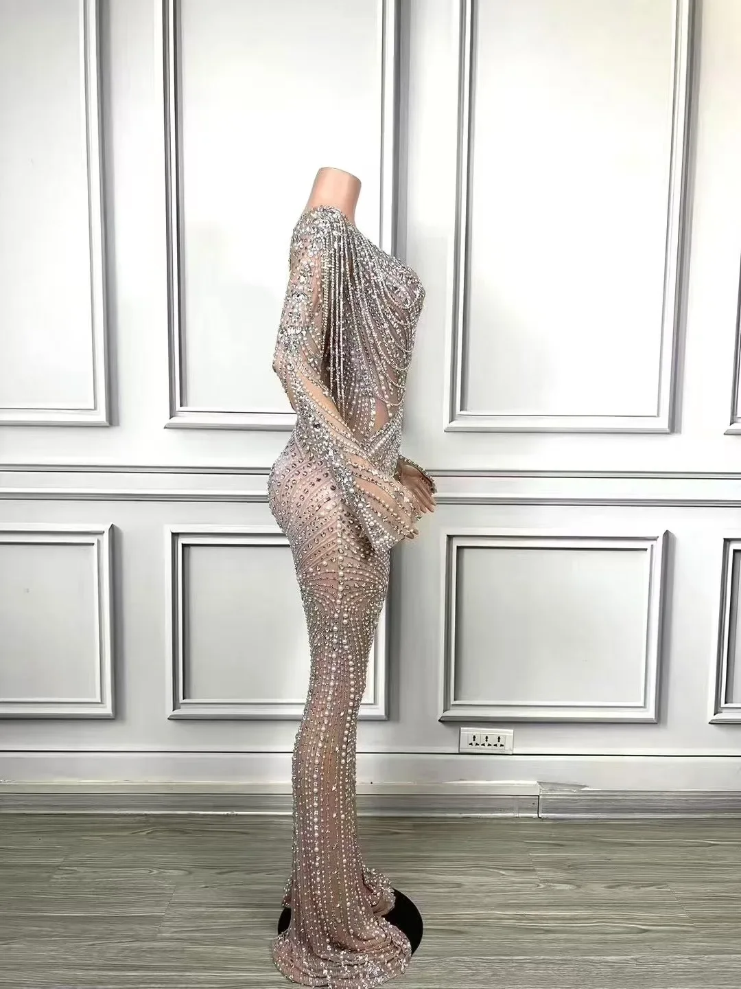 الفاخرة الراين سلسلة غمد بذلة المرأة مساء أداء الحفلات زي ملهى ليلي المغني راقصة التقطت الصور المرحلة ارتداء